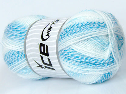 200 gr ICE YARNS SALE SELF-STRIPING Hand Knitting Yarn White Blue Shades