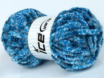 Lot of 4 x 100gr Skeins Ice Yarns CHENILLE TWEED (100% MicroFiber) Yarn Black Grey Shades White Blue