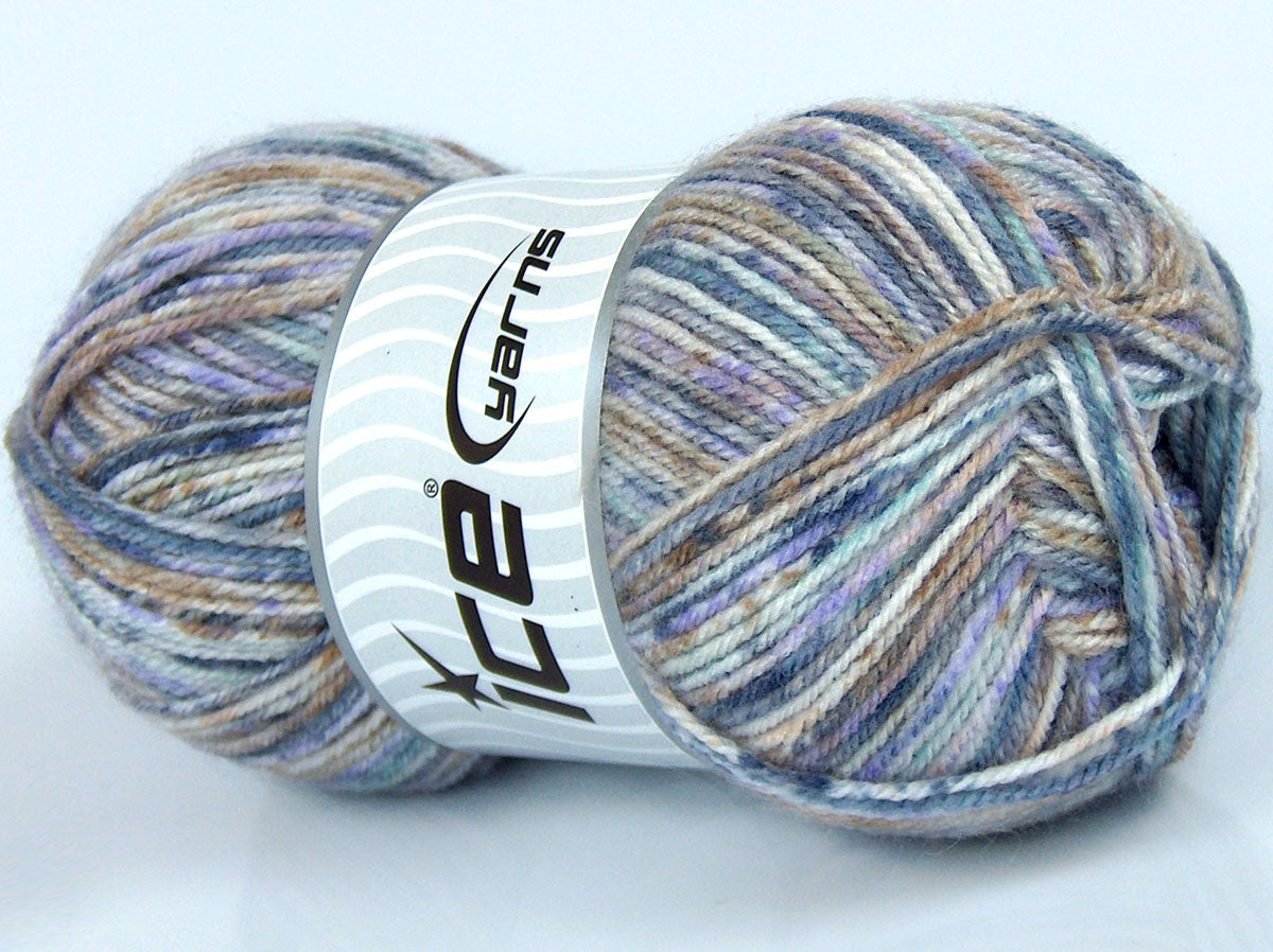 Lot of 4 x 100gr Skeins Ice Yarns SALE SELF-STRIPING Yarn Lilac Shades White Camel