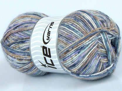 Lot of 4 x 100gr Skeins Ice Yarns SALE SELF-STRIPING Yarn Lilac Shades White Camel