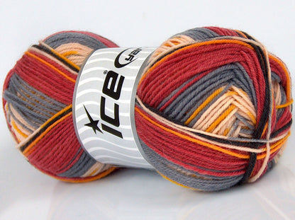 Lot of 4 x 85gr Skeins Ice Yarns SALE SOCK YARN (75% Superwash Wool) Yarn Grey Yellow Salmon Brown