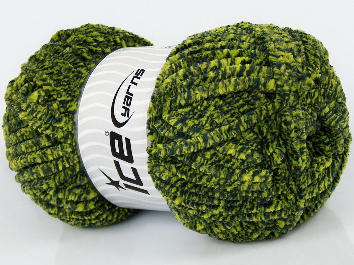 Lot of 3 x 100gr Skeins Ice Yarns SALE CHENILLE (100% MicroFiber) Yarn Neon Green Black