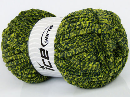 Lot of 3 x 100gr Skeins Ice Yarns SALE CHENILLE (100% MicroFiber) Yarn Neon Green Black