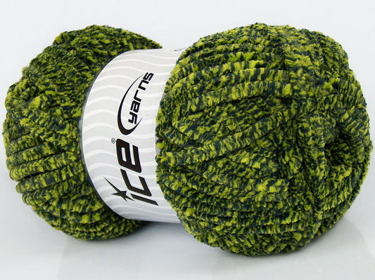 Lot of 3 x 100gr Skeins Ice Yarns SALE CHENILLE (100% MicroFiber) Yarn Neon Green Black
