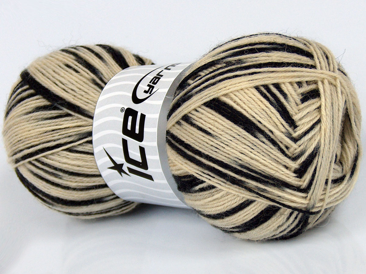 Lot of 4 x 100gr Skeins Ice Yarns COZY SOCK (75% Superwash Wool) Yarn Black Cream