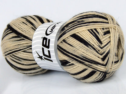 Lot of 4 x 100gr Skeins Ice Yarns COZY SOCK (75% Superwash Wool) Yarn Black Cream