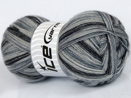 Lot of 4 x 100gr Skeins Ice Yarns SILK SOCK (10% Silk 35% Superwash Wool) Yarn Grey Shades Black