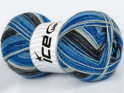 Lot of 4 x 100gr Skeins Ice Yarns SILK SOCK (10% Silk 35% Superwash Wool) Yarn Blue Shades Anthracite Black