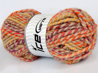 Lot of 3 x 100gr Skeins Ice Yarns SALE SELF-STRIPING Yarn Light Camel Orange Gold Red Fuchsia