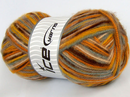 240 gr ICE YARNS SALE SELF-STRIPING Yarn Gold Shades Grey Camel Brown