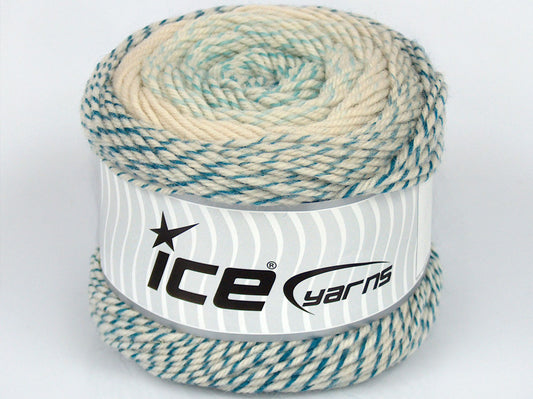 Lot of 3 x 100gr Skeins Ice Yarns SALE CAKES YARN (15% Wool) Yarn Turquoise Shades Cream