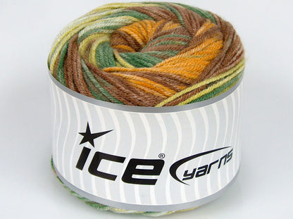 Lot of 2 x 150gr Skeins Ice Yarns CAKES NEMBY Yarn Green Shades Brown Gold Cream