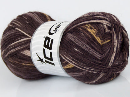 Lot of 4 x 100gr Skeins Ice Yarns VARICOLORED SOCK (75% Superwash Wool) Yarn Maroon Shades Yellow Camel Beige