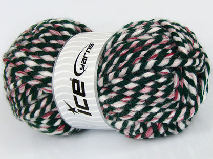 Lot of 2 x 150gr Skeins Ice Yarns SALE WINTER (10% Wool) Yarn White Green Fuchsia