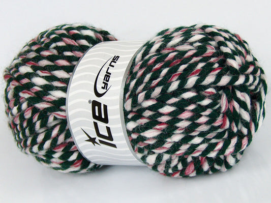 Lot of 2 x 150gr Skeins Ice Yarns SALE WINTER (10% Wool) Yarn White Green Fuchsia