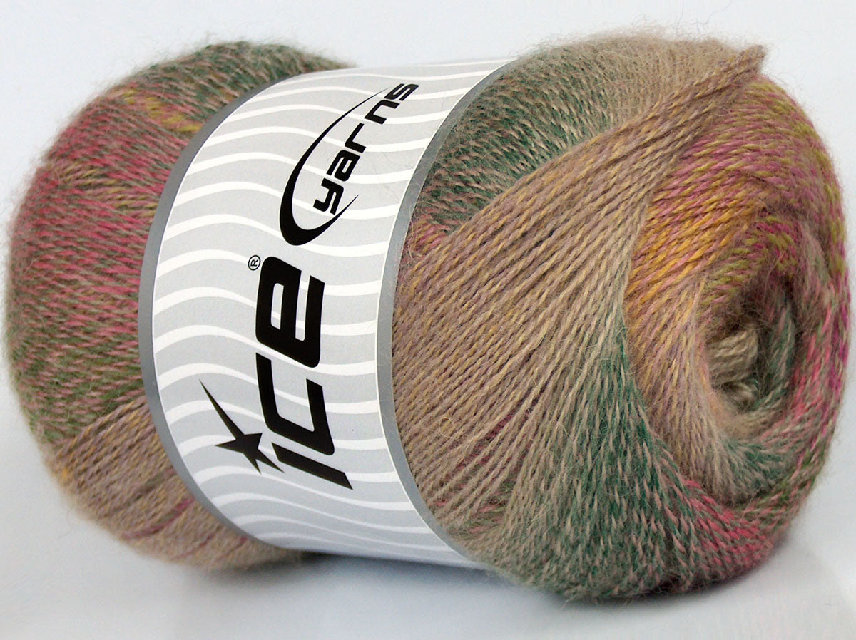 180 gr ICE YARNS SALE MOHAIR-WOOL BLEND (10% Mohair 15% Wool) Yarn Camel Green Pink Gold