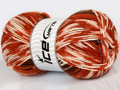 Lot of 3 x 105gr Skeins Ice Yarns SALE SELF-STRIPING Yarn Brown Copper Cream