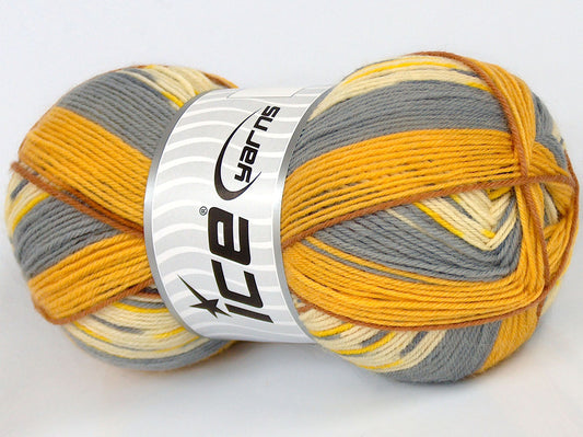 Lot of 4 x 90gr Skeins Ice Yarns SALE SOCK YARN (75% Superwash Wool) Yarn Brown Gold Grey Cream