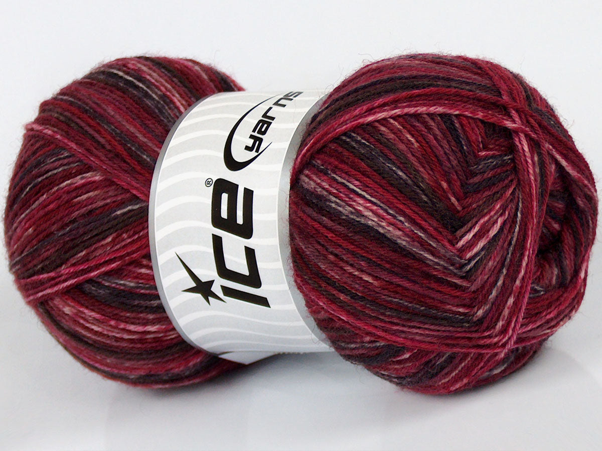 Lot of 4 x 100gr Skeins Ice Yarns SPRAY PAINTED SOCK (75% Superwash Wool) Yarn Burgundy Red Maroon Shades