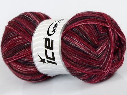 Lot of 4 x 100gr Skeins Ice Yarns SPRAY PAINTED SOCK (75% Superwash Wool) Yarn Burgundy Red Maroon Shades