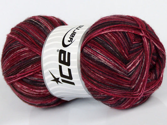 Lot of 4 x 100gr Skeins Ice Yarns SPRAY PAINTED SOCK (75% Superwash Wool) Yarn Burgundy Red Maroon Shades