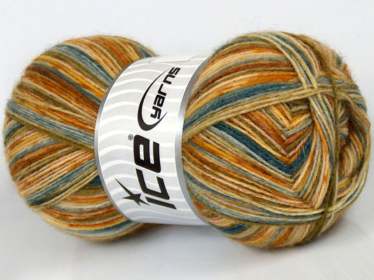 Lot of 4 x 100gr Skeins Ice Yarns SPRAY PAINTED SOCK (75% Superwash Wool) Yarn Gold Brown Green Cream Teal