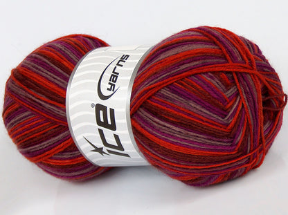 Lot of 4 x 100gr Skeins Ice Yarns MULTICOLOR SOCK (75% Superwash Wool) Yarn Copper Shades Fuchsia