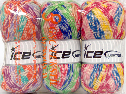 Lot of 3 x 100gr Skeins Ice Yarns SALE SOCK YARN (75% Superwash Wool) Yarn Multicolor