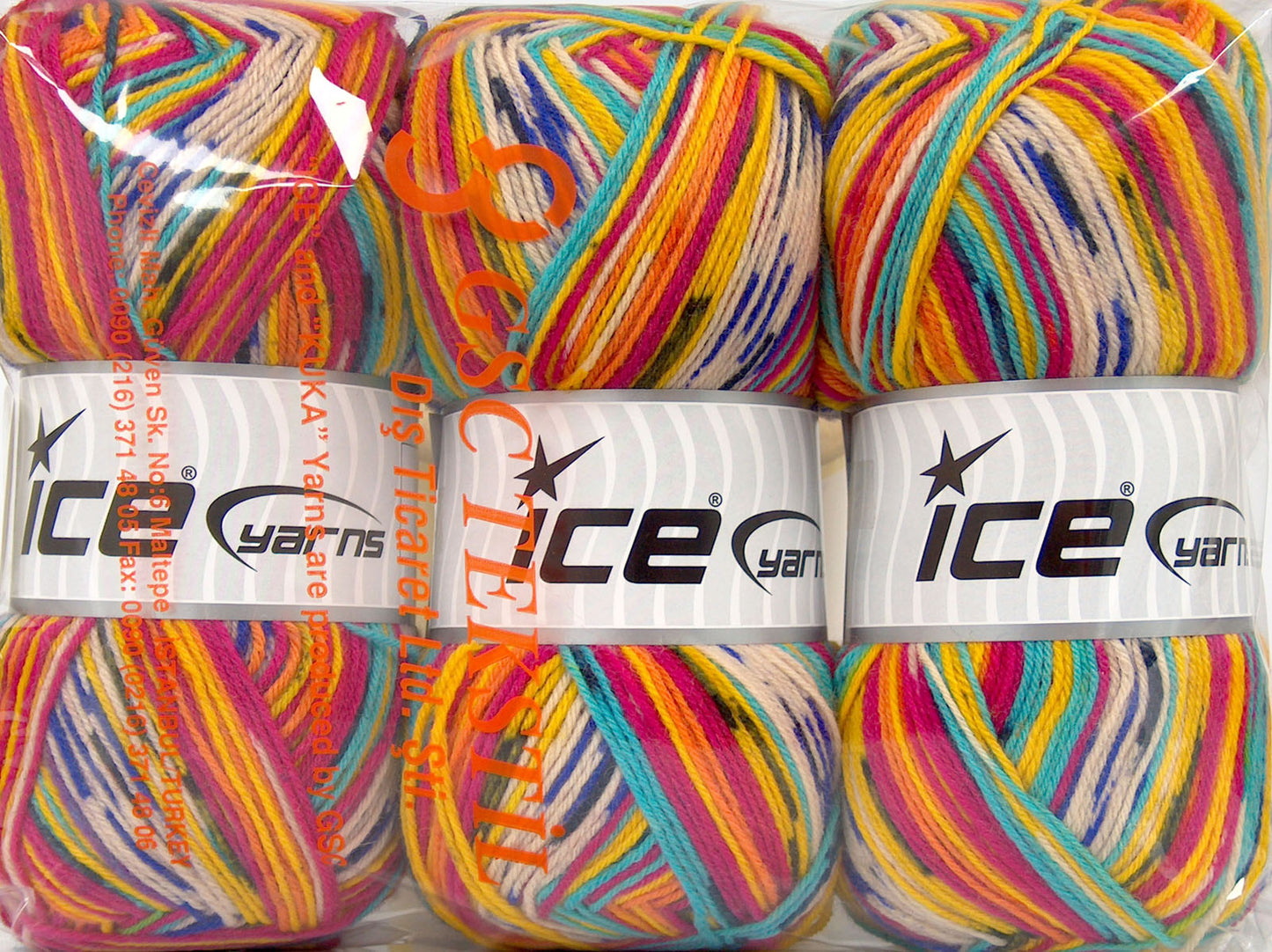 Lot of 3 x 100gr Skeins Ice Yarns SALE SOCK YARN (75% Superwash Wool) Yarn Rainbow