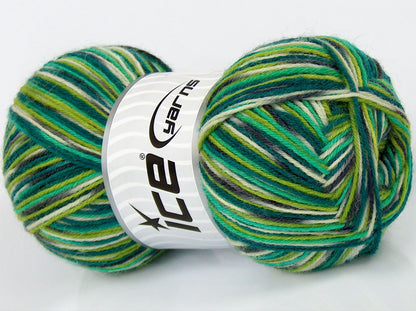 Lot of 4 x 100gr Skeins Ice Yarns SALE SOCK YARN (75% Superwash Wool) Yarn Green Shades Grey