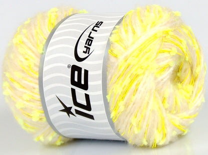 Lot of 4 x 100gr Skeins Ice Yarns SALE POMPOM (15% Wool 10% Viscose) Yarn Cream Neon Green