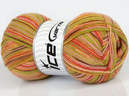 Lot of 4 x 100gr Skeins Ice Yarns SALE SOCK YARN (55% Wool 25% Tencel) Yarn Gold Shades Green Pink Shades
