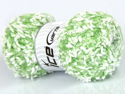 Lot of 3 x 90gr Skeins Ice Yarns SALE POMPOM Hand Knitting Yarn Green White