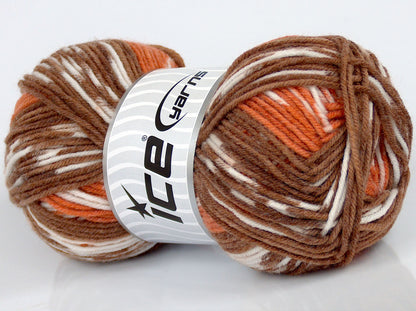 Lot of 4 x 70gr Skeins Ice Yarns SALE SELF-STRIPING Yarn Orange White Brown