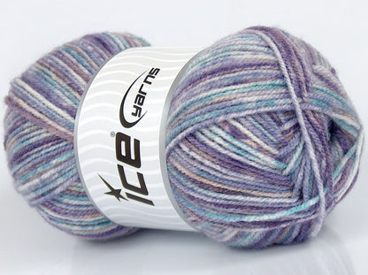 Lot of 4 x 75gr Skeins Ice Yarns SALE SELF-STRIPING Yarn Blue Shades Lilac Shades Cream