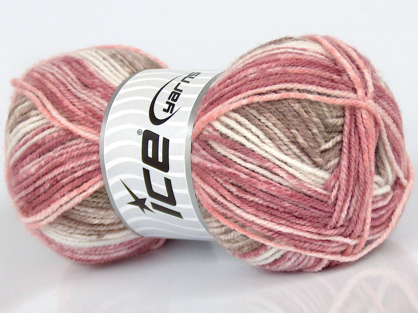 Lot of 6 x 65gr Skeins Ice Yarns SALE SELF-STRIPING Yarn Pink Shades White Camel Shades