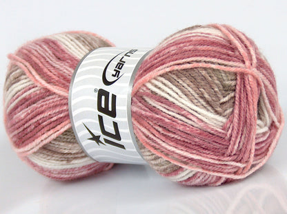 Lot of 6 x 65gr Skeins Ice Yarns SALE SELF-STRIPING Yarn Pink Shades White Camel Shades