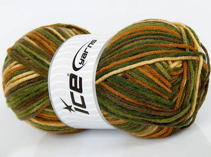 Lot of 3 x 120gr Skeins Ice Yarns SALE SELF-STRIPING Yarn Green Shades Gold Cream Brown