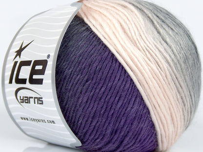 Lot of 3 x 100gr Skeins Ice Yarns SALE SELF-STRIPING Yarn Grey Purple Powder Pink