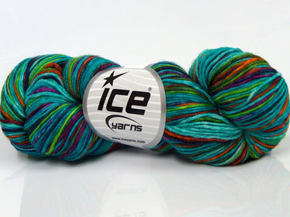 Hand Dyed Sock Merino Turquoise Shades, Purple, Gold, Green fnt2-68866
