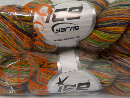 Hand Dyed Sock Merino Camel, Gold, Orange, Green, Purple fnt2-68870