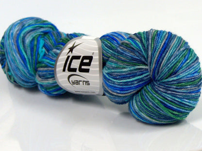 Hand Dyed Sock Merino Blue Shades, Green fnt2-71173
