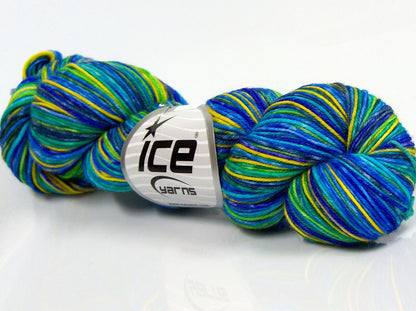 Hand Dyed Sock Merino Blue Shades, Green, Turquoise, Yellow fnt2-71174