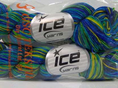 Hand Dyed Sock Merino Blue Shades, Green, Turquoise, Yellow fnt2-71174