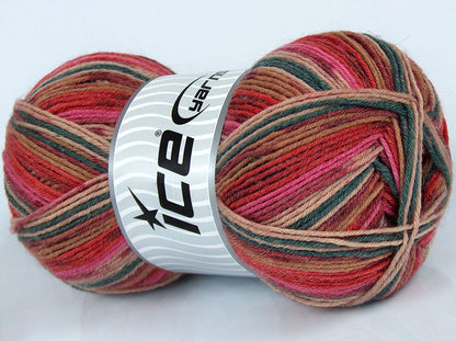 Virgin Wool Sock Pink, Red Shades, Dark Green, Camel fnt2-74005