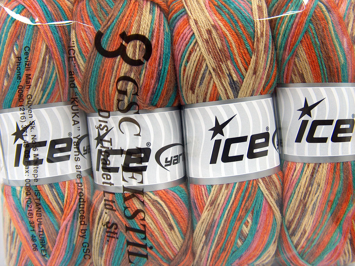 Multicolor Sock Turquoise, Gold, Camel, Pink, Dark Cream fnt2-74857